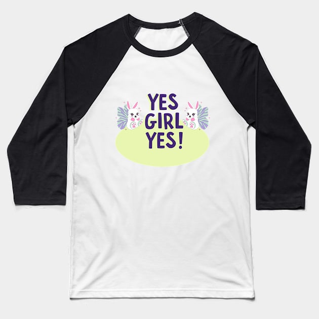 Sparkle Twin Bunny Fairy Yes Girl Yes Baseball T-Shirt by Color by EM